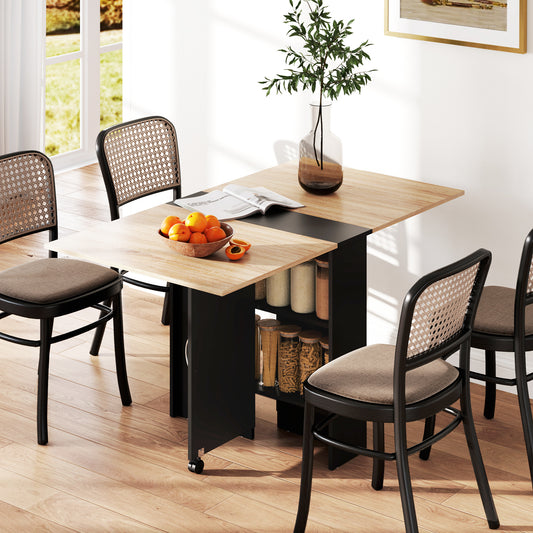 HOMCOM Extendable Dining Table - Mobile Drop Leaf w/ Wheels
