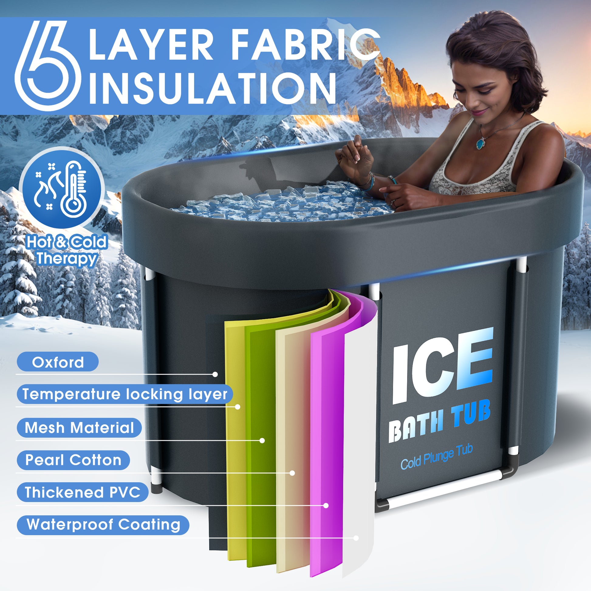 Portable Oval Ice Bath Tub - 450L Cold Plunge for Recovery