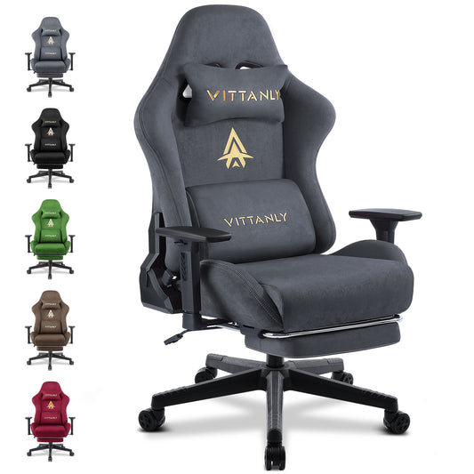Gaming Chair Ergonomic Suede with Footrest & Lumbar Support