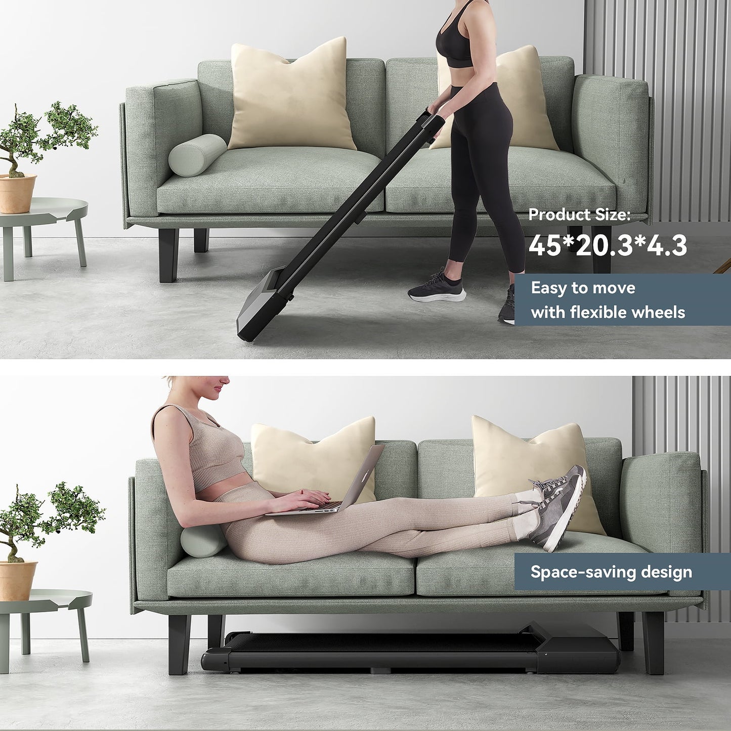 2in1 Walking Pad: Quiet, Portable Treadmill for Home & Office