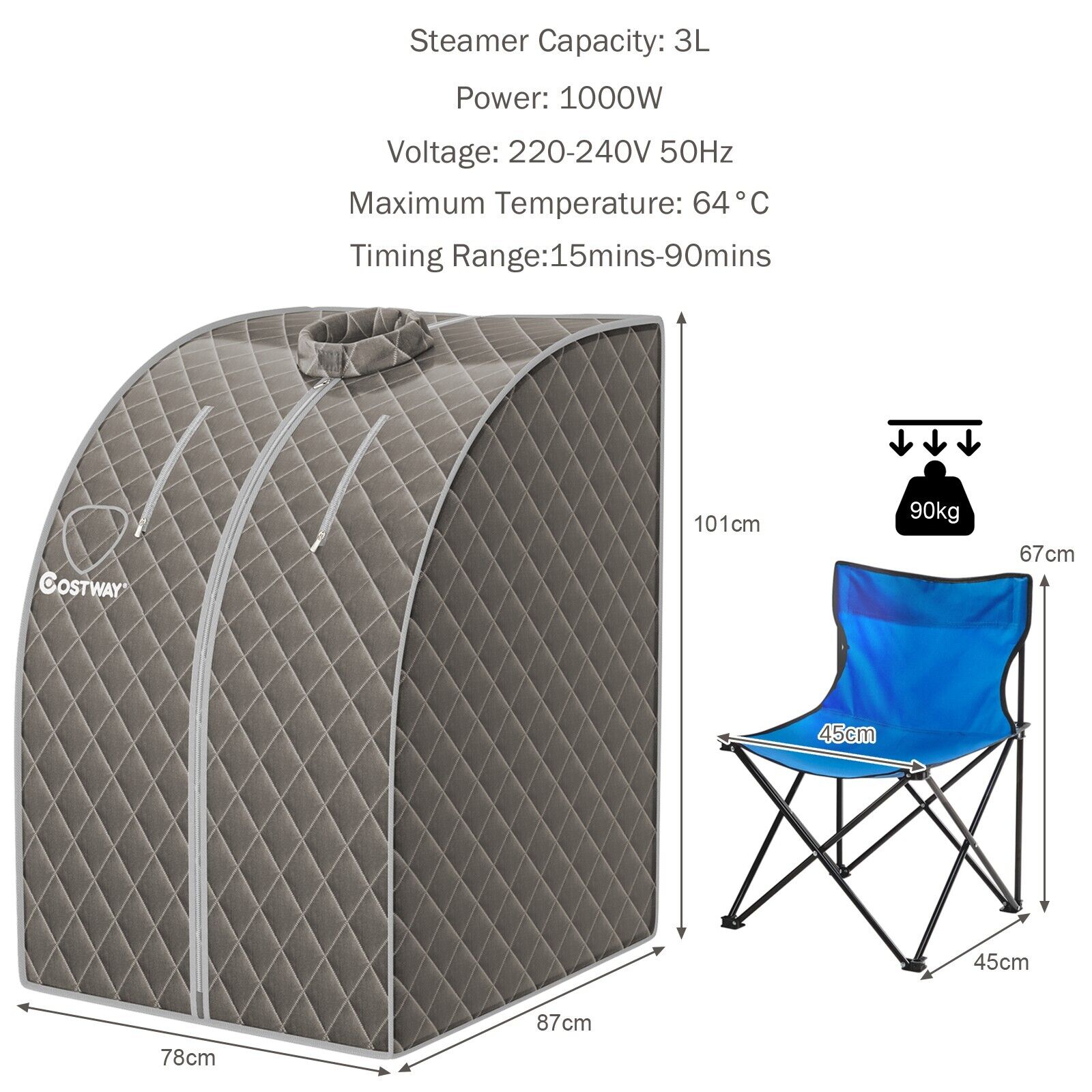 3L Indoor Steam Sauna - Slimming Detox Spa with Remote Control