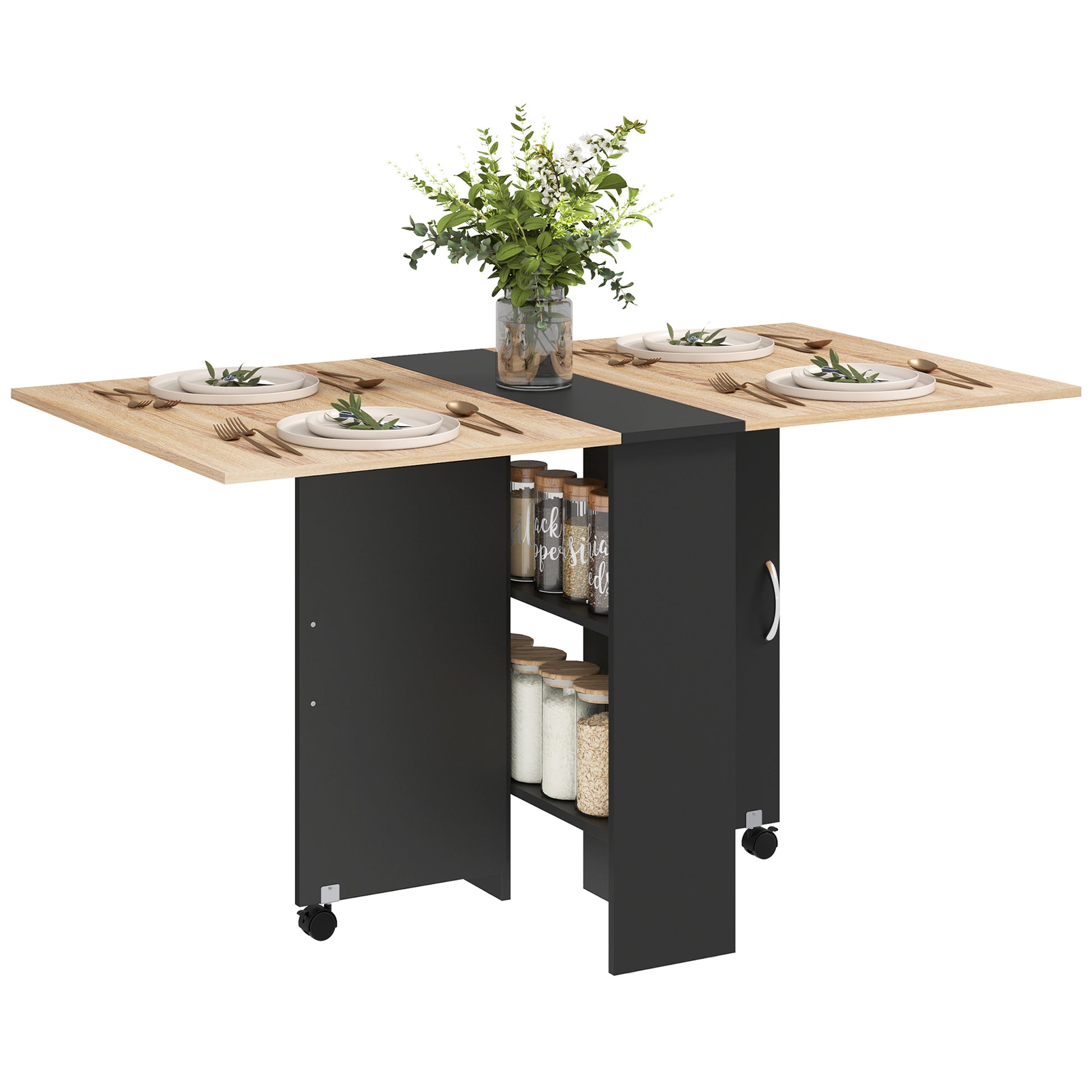 HOMCOM Extendable Dining Table - Mobile Drop Leaf w/ Wheels