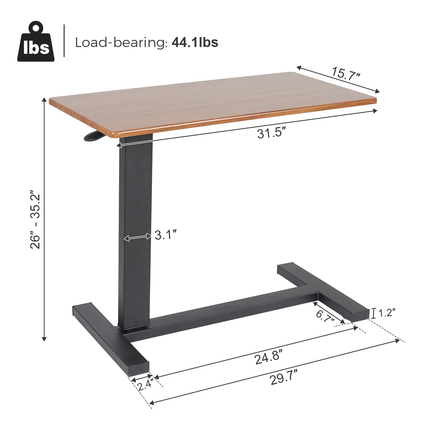 Adjustable Laptop Desk - Rolling Overbed Table with Wheels