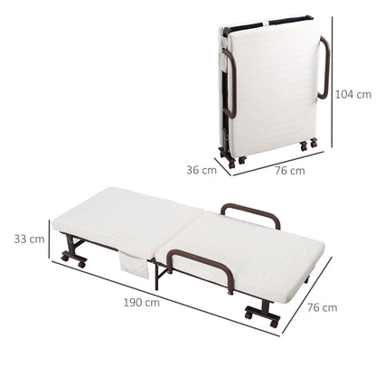 HOMCOM Folding Guest Bed - Adjustable Backrest & Wheels