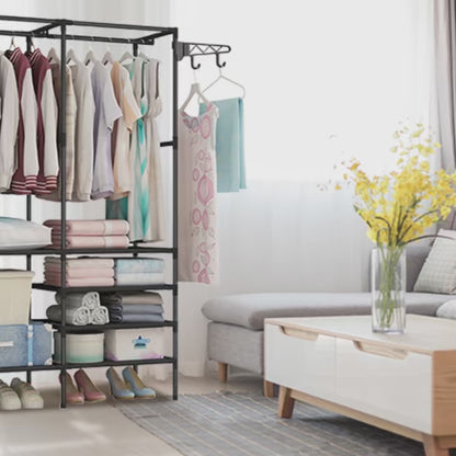 Clothes Rack Double Row Clothes Rack Large Floor Hangers With Hanging Hooks Shoes Household Storage Shelf Modern Coat Rack